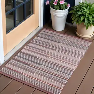 Photo of Brown Geometric Handmade Indoor Outdoor Area Rug