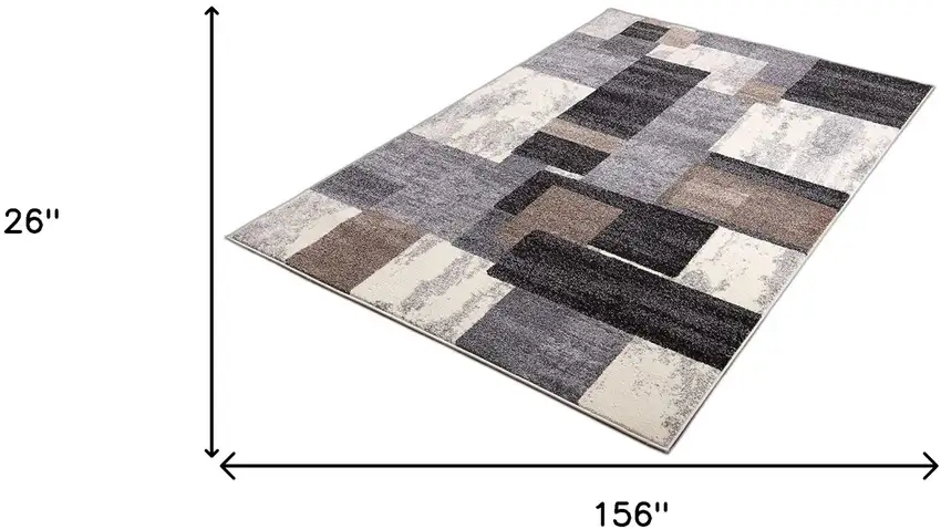 Brown Geometric Power Loom Runner Rug Photo 9