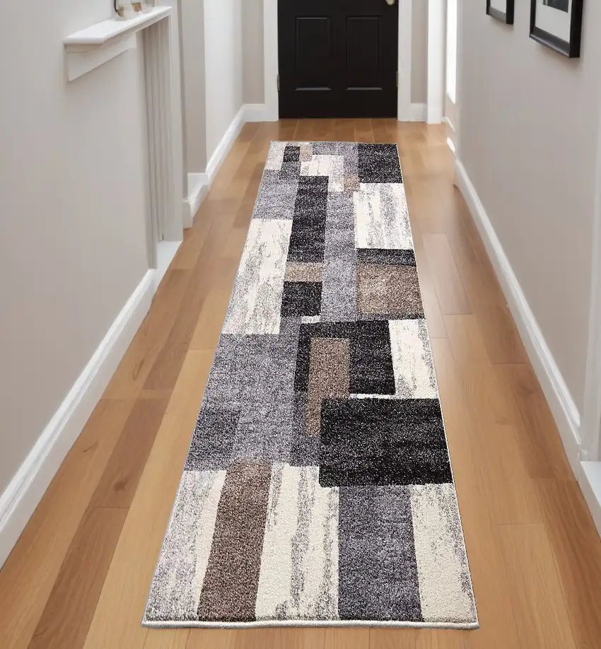 2' X 8' Brown Geometric Power Loom Stain Resistant Area Rug Photo 1