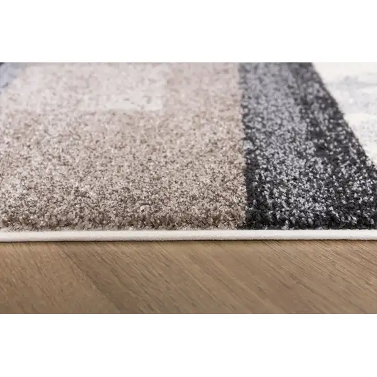 15' Brown And Ivory Geometric Shag Runner Rug Photo 8