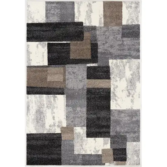 20' Brown And Ivory Geometric Shag Runner Rug Photo 2
