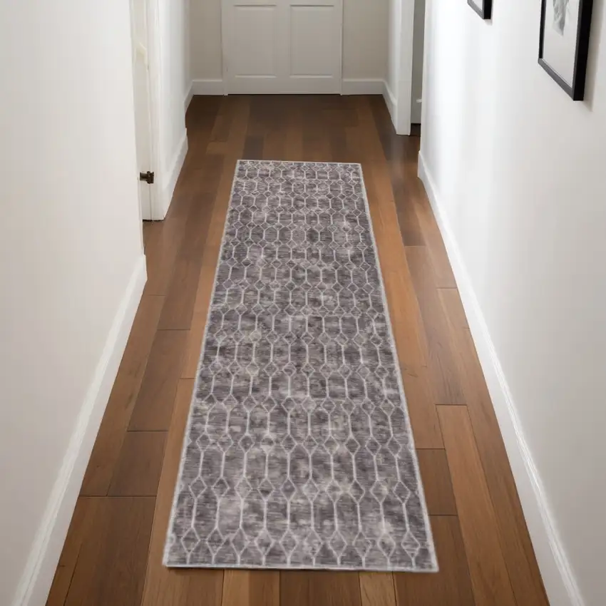 Brown Geometric Power Loom Washable Runner Rug Photo 2