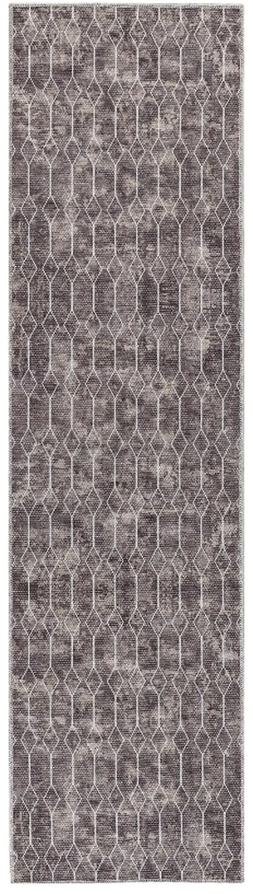 Brown Geometric Power Loom Washable Runner Rug Photo 1