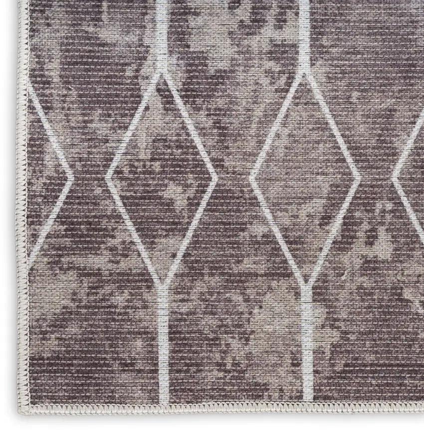 Brown Geometric Power Loom Washable Runner Rug Photo 5