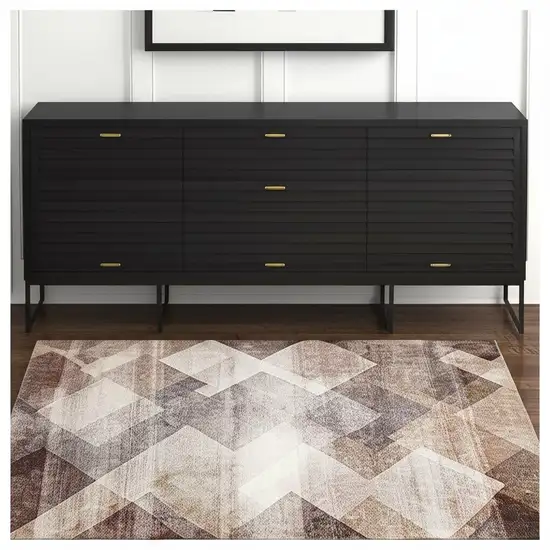Brown Geometric Stain Resistant Area Rug Photo 1
