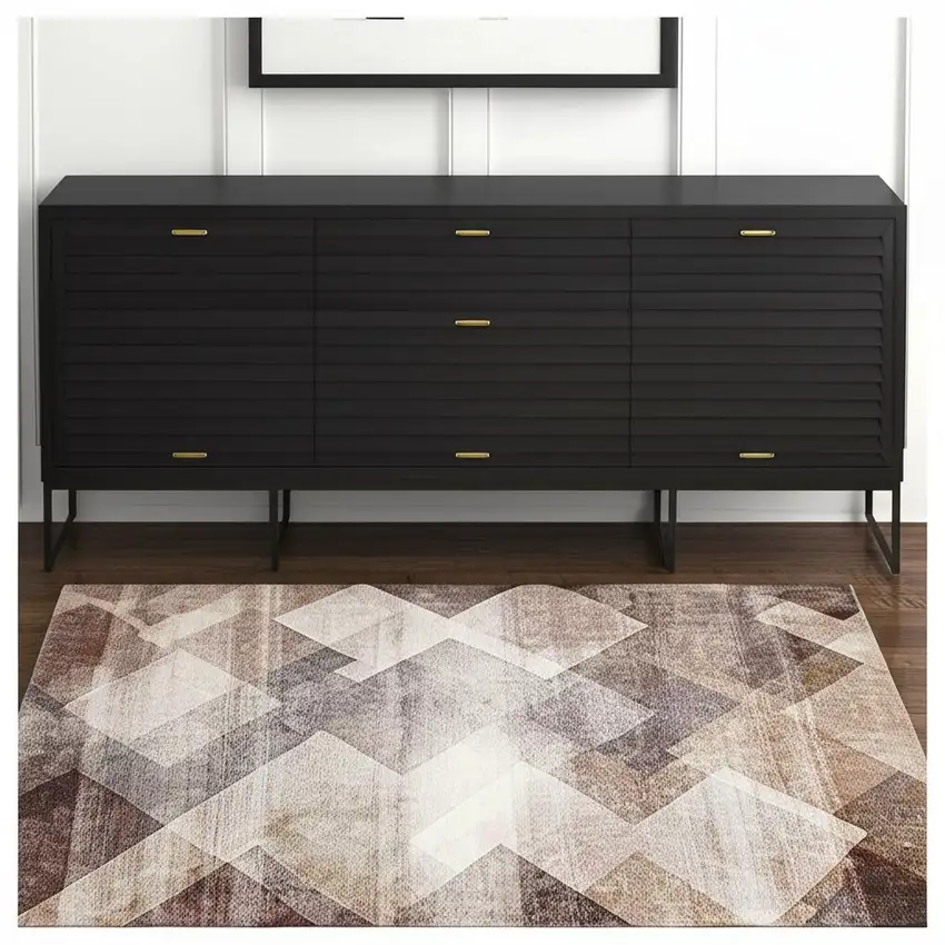 Brown Geometric Stain Resistant Area Rug Photo 1