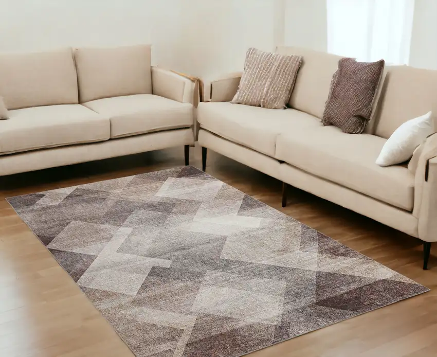 Brown Geometric Stain Resistant Area Rug Photo 1