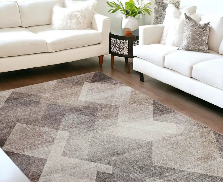 Brown Geometric Stain Resistant Area Rug Photo 2