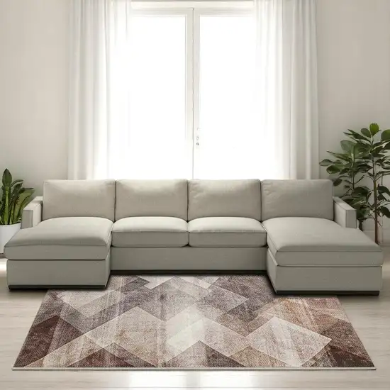 Brown Geometric Stain Resistant Area Rug Photo 1