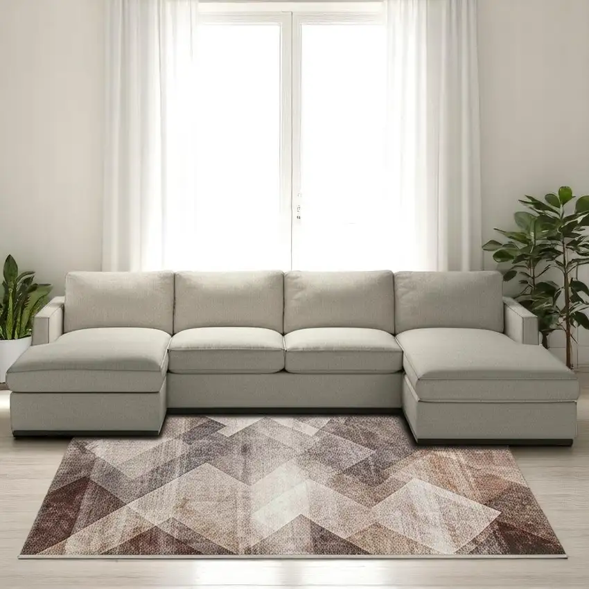 Brown Geometric Stain Resistant Area Rug Photo 1