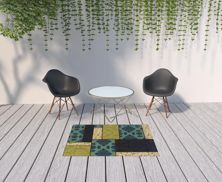 Brown Geometric Stain Resistant Indoor Outdoor Area Rug Photo 2