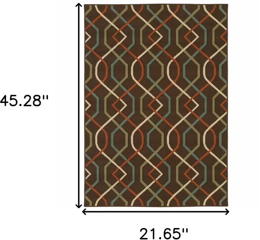Brown Geometric Stain Resistant Indoor Outdoor Area Rug Photo 5