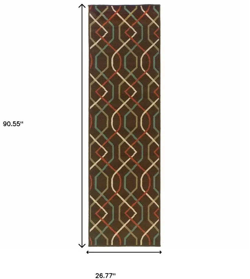 Brown Geometric Stain Resistant Indoor Outdoor Area Rug Photo 4