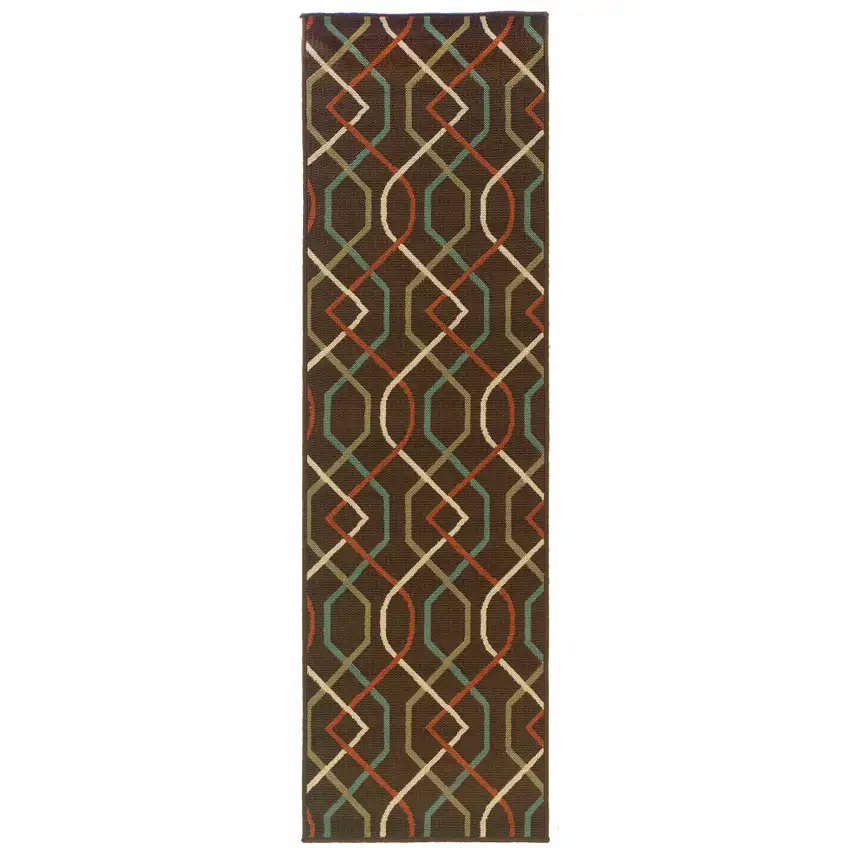 Brown Geometric Stain Resistant Indoor Outdoor Area Rug Photo 1