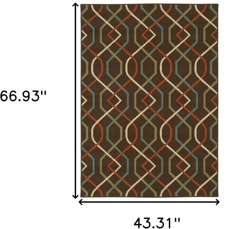 Brown Geometric Stain Resistant Indoor Outdoor Area Rug Photo 5