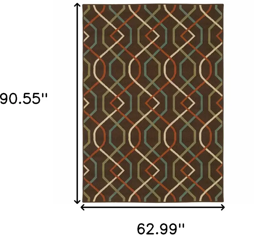 Brown Geometric Stain Resistant Indoor Outdoor Area Rug Photo 5