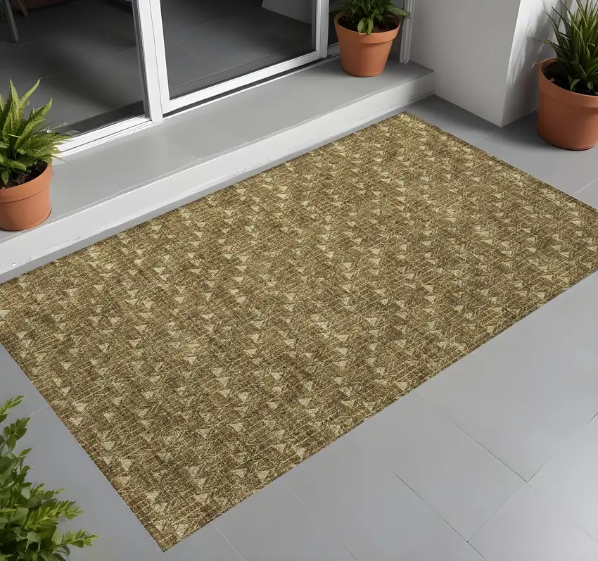 Brown Geometric Washable Non Skid Indoor Outdoor Area Rug Photo 1