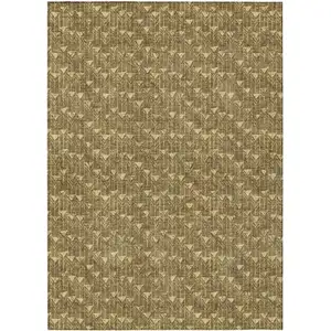 Photo of Brown Geometric Washable Non Skid Indoor Outdoor Area Rug