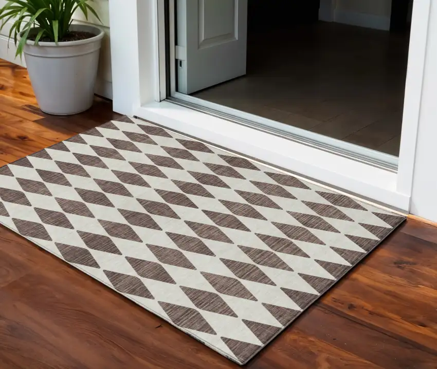 Brown Geometric Washable Non Skid Indoor Outdoor Area Rug Photo 1