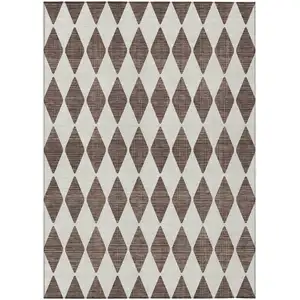 Photo of Brown Geometric Washable Non Skid Indoor Outdoor Area Rug