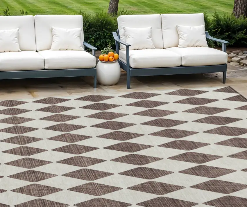 Brown Geometric Washable Non Skid Indoor Outdoor Area Rug Photo 1