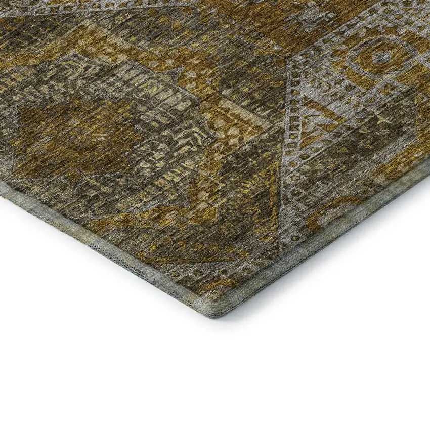 Brown Gold And Beige Abstract Geometric Washable Area Rug With UV Protection Photo 8