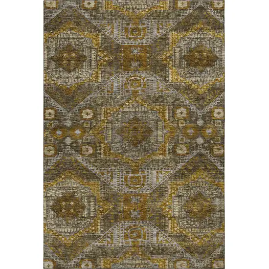 Brown Gold And Beige Abstract Geometric Washable Area Rug With UV Protection Photo 4