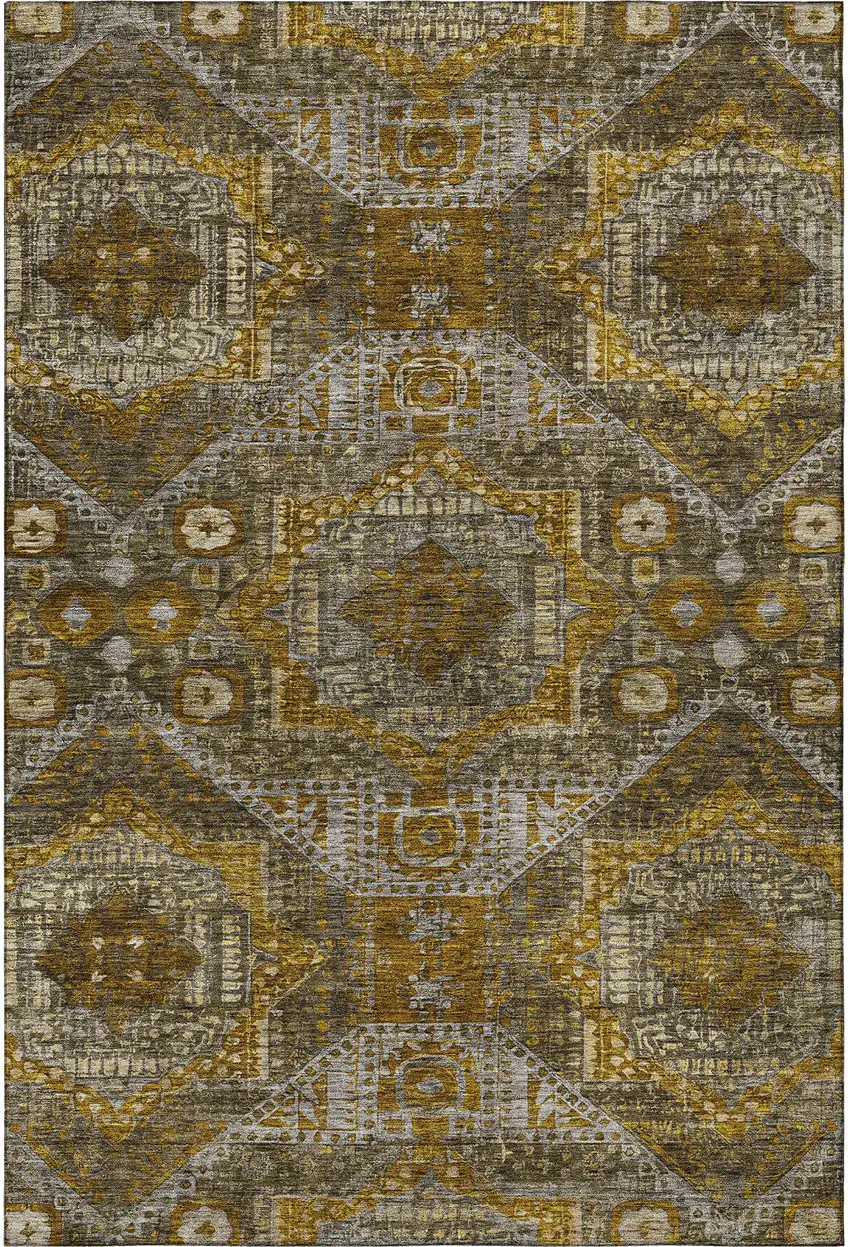 Brown Gold And Beige Abstract Geometric Washable Area Rug With UV Protection Photo 4