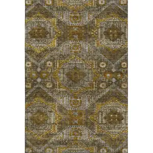 Photo of Brown Gold And Beige Abstract Geometric Washable Area Rug With UV Protection