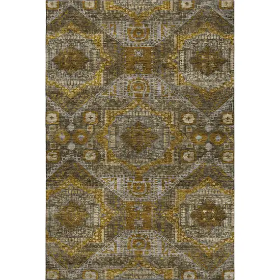 Brown Gold And Beige Abstract Geometric Washable Area Rug With UV Protection Photo 1