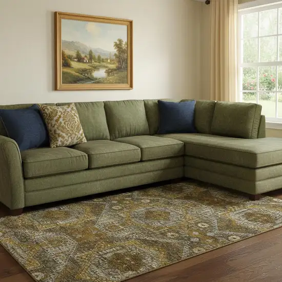 Brown Gold And Beige Abstract Geometric Washable Area Rug With UV Protection Photo 2