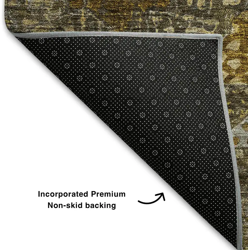 Brown Gold And Beige Abstract Geometric Washable Area Rug With UV Protection Photo 7