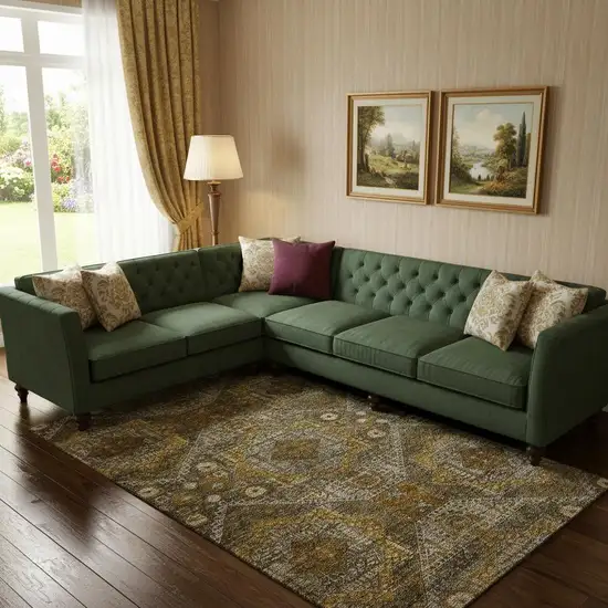 Brown Gold And Beige Abstract Geometric Washable Area Rug With UV Protection Photo 2