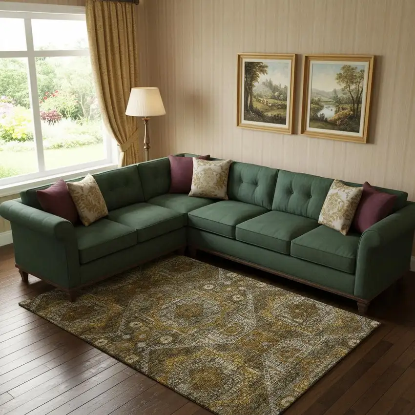 Brown Gold And Beige Abstract Geometric Washable Area Rug With UV Protection Photo 2