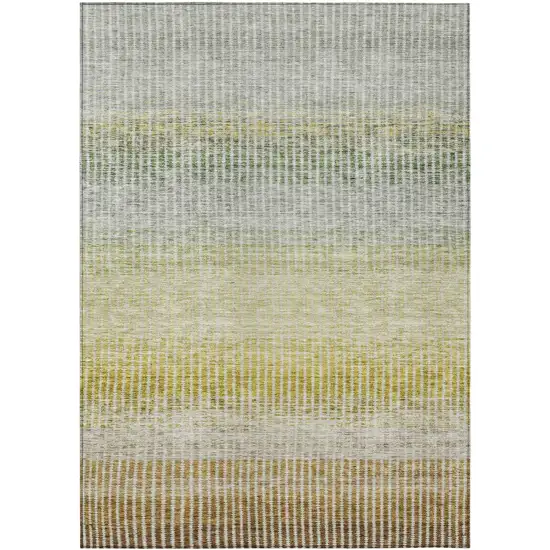 Brown Gold And Beige Striped Washable Indoor Outdoor Area Rug Photo 2
