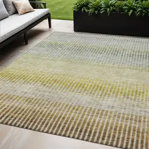 Photo of Brown Gold And Beige Striped Washable Indoor Outdoor Area Rug