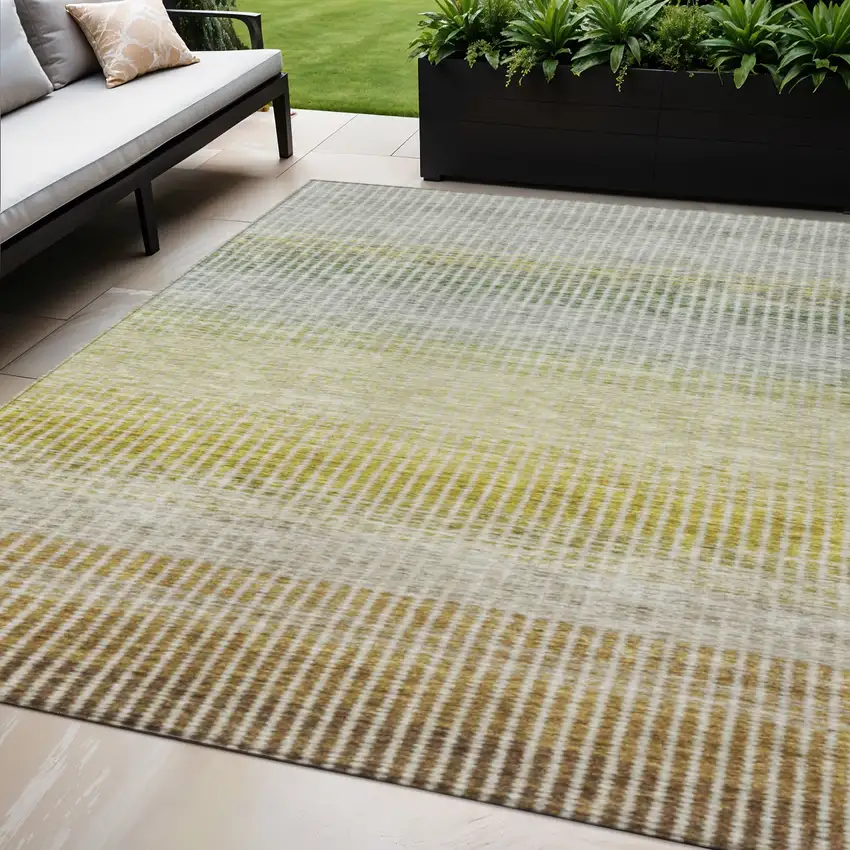 Brown Gold And Beige Striped Washable Indoor Outdoor Area Rug Photo 1