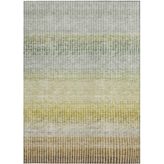 Brown Gold And Beige Striped Washable Indoor Outdoor Area Rug Photo 4
