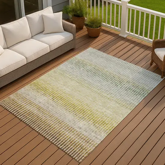 Brown Gold And Beige Striped Washable Indoor Outdoor Area Rug Photo 7