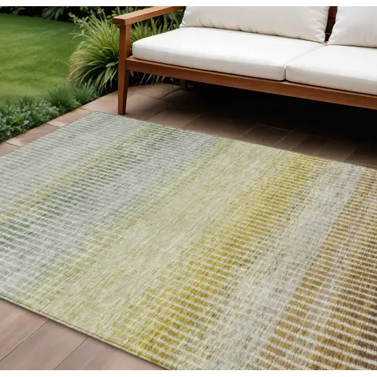 Brown Gold And Beige Striped Washable Indoor Outdoor Area Rug Photo 1