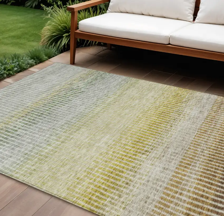 Brown Gold And Beige Striped Washable Indoor Outdoor Area Rug Photo 1