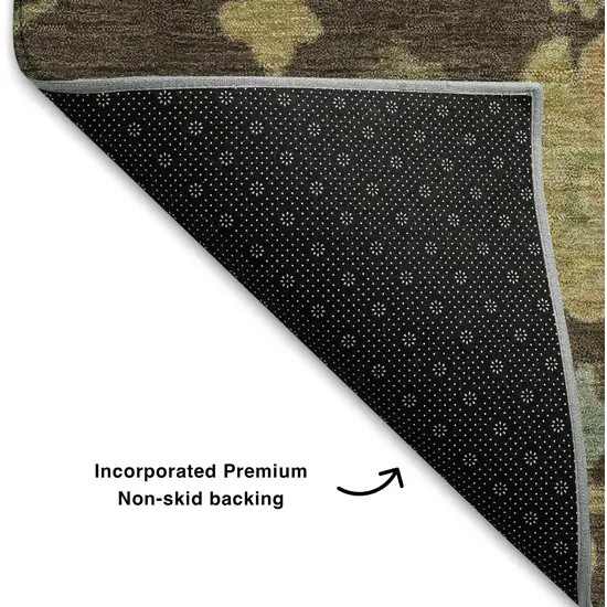 Brown Gold And Blue Floral Washable Area Rug With UV Protection Photo 7