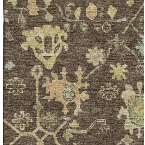 Brown Gold And Blue Floral Washable Area Rug With UV Protection Photo 3