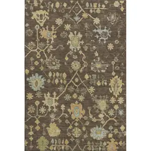 Photo of Brown Gold And Blue Floral Washable Area Rug With UV Protection