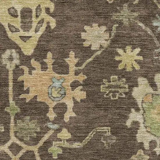 Brown Gold And Blue Floral Washable Area Rug With UV Protection Photo 3