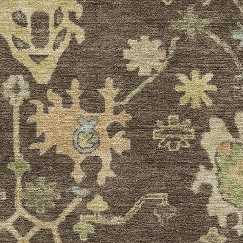 Brown Gold And Blue Floral Washable Area Rug With UV Protection Photo 3