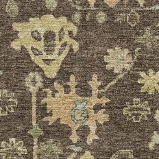 Brown Gold And Blue Floral Washable Area Rug With UV Protection Photo 3