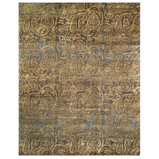 Brown Gold And Blue Wool Paisley Hand Knotted Area Rug Photo 2