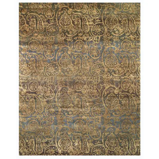 Brown Gold And Blue Wool Paisley Hand Knotted Area Rug Photo 4