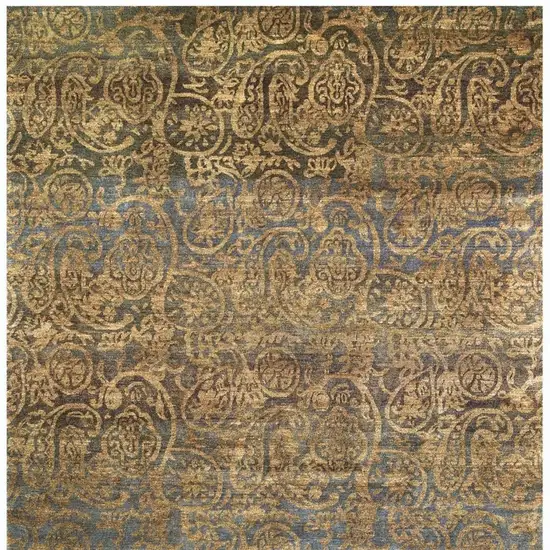 Brown Gold And Blue Wool Paisley Hand Knotted Area Rug Photo 3